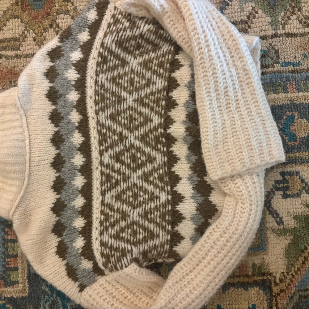Free People Cream and Brown Patterned Sweater